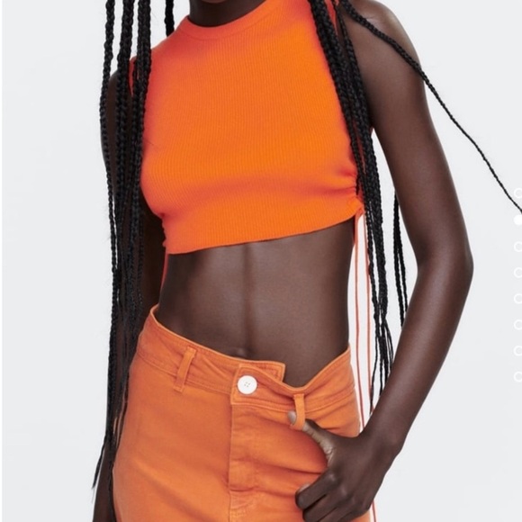 Zara Ribbed Knit Orange Cropped Tee Medium - Picture 2 of 8